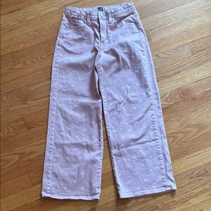 Pink Wide-Leg Denim Pants with Bow Pattern